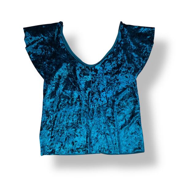Nordstrom Chelsea28 NWT Green Velvet Ruffle Blouse Womens Size L Jewel Glam - Picture 5 of 7